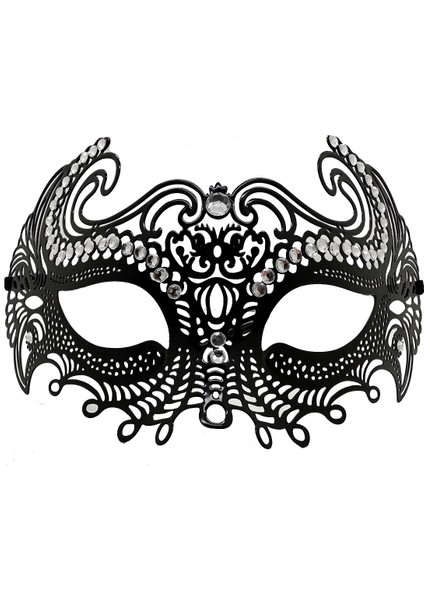 Siyah Renk Lazer Kesim Üzeri Kristal Taşlı Metal Balo Parti Venedik Maskesi modelleri