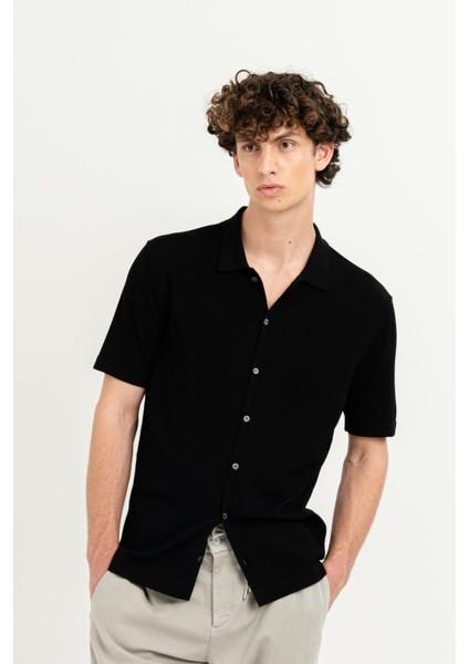 Kısa Kollu Slim Fit Triko Erkek Gömlek