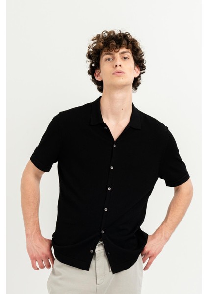 Kısa Kollu Slim Fit Triko Erkek Gömlek