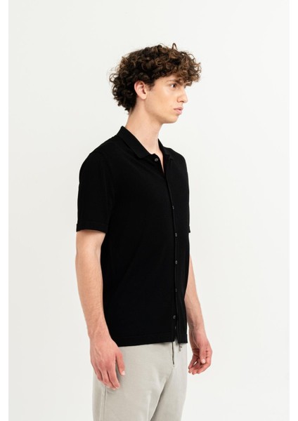 Kısa Kollu Slim Fit Triko Erkek Gömlek