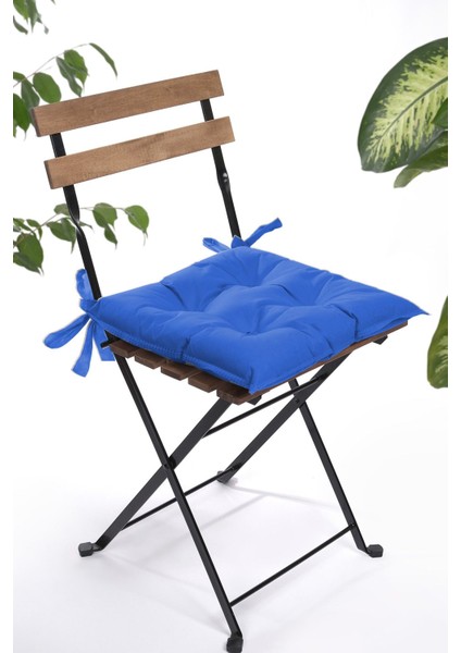 Düz Dekoratif Pofidik Sandalye Minderi Bağcıklı 40 x 40 (Mavi)