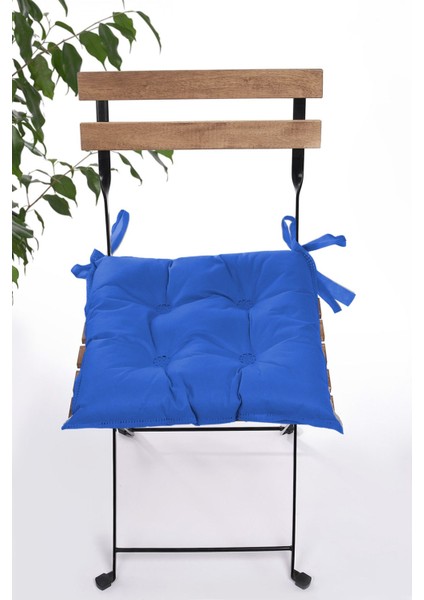 Düz Dekoratif Pofidik Sandalye Minderi Bağcıklı 40 x 40 (Mavi)