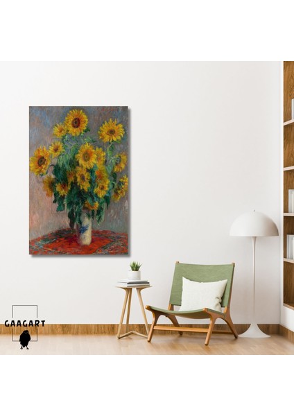 Tekli Dikey Kanvas Duvar Tablosu Claude Monet Ayçiçekleri