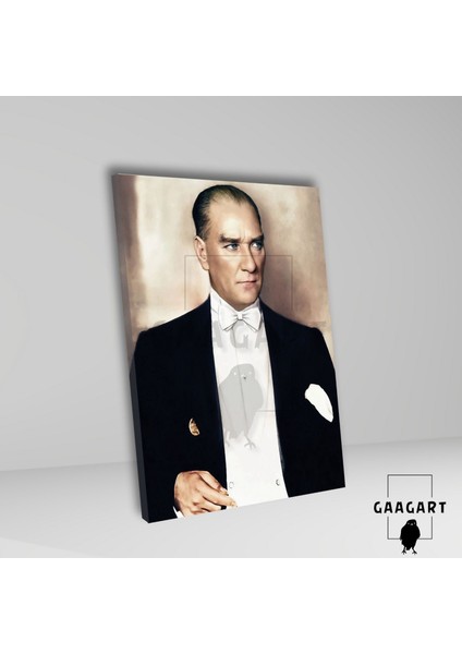 Tekli Dikey Kanvas Duvar Tablosu Beyaz Papyonlu Atatürk fiyatları