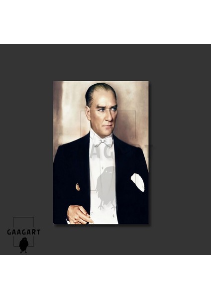 Tekli Dikey Kanvas Duvar Tablosu Beyaz Papyonlu Atatürk modelleri