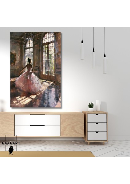Tekli Dikey Kanvas Duvar Tablosu Pembe Elbiseli Balerin Kız