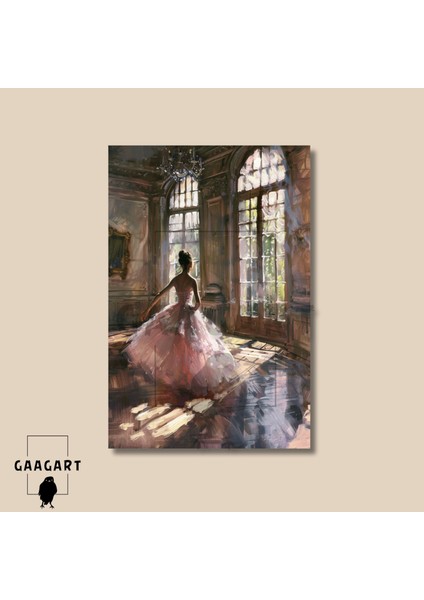 Tekli Dikey Kanvas Duvar Tablosu Pembe Elbiseli Balerin Kız modelleri