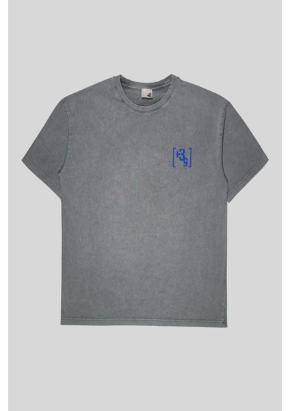 Bisiklet Yaka Arkası Enjeksiyon Baskı %100 Pamuk Oversize Erkek T-Shirt
