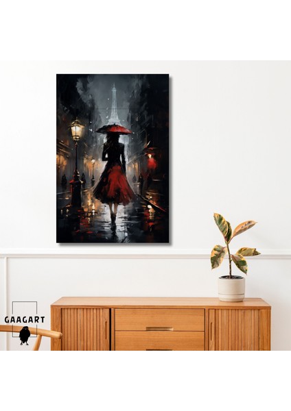 Tekli Dikey Kanvas Duvar Tablosu Kırmızı Elbiseli Kız