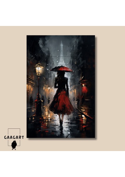 Tekli Dikey Kanvas Duvar Tablosu Kırmızı Elbiseli Kız modelleri