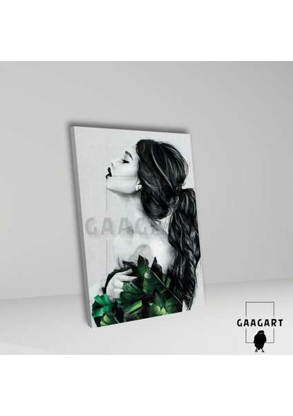 Tekli Dikey Kanvas Duvar Tablosu Siyah Yeşil Kadın Silüeti fiyatları