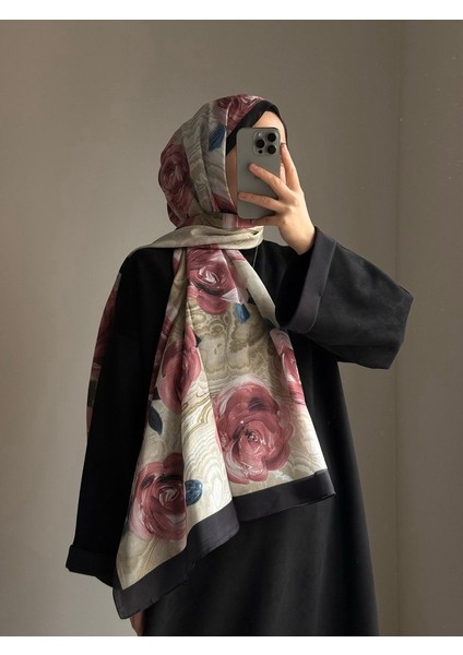 Pamuklu Rose Desen Şal-Gül Kurusu