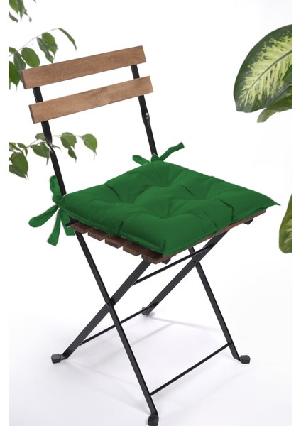 Düz Dekoratif Pofidik Sandalye Minderi Bağcıklı 40 x 40 (Yeşil)