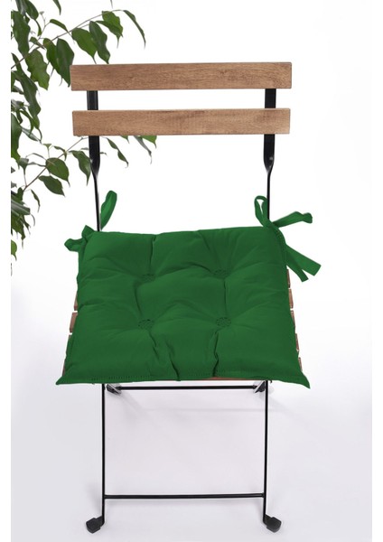 Düz Dekoratif Pofidik Sandalye Minderi Bağcıklı 40 x 40 (Yeşil)