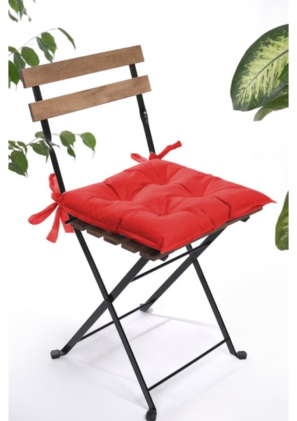 Düz Dekoratif Pofidik Sandalye Minderi Bağcıklı 40 x 40 (Kırmızı)