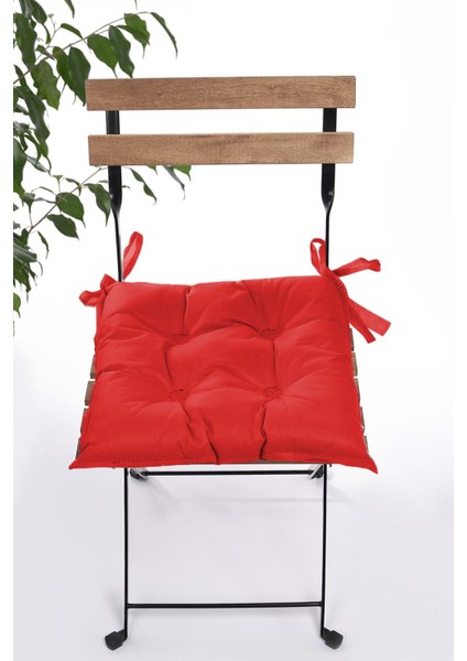 Düz Dekoratif Pofidik Sandalye Minderi Bağcıklı 40 x 40 (Kırmızı)