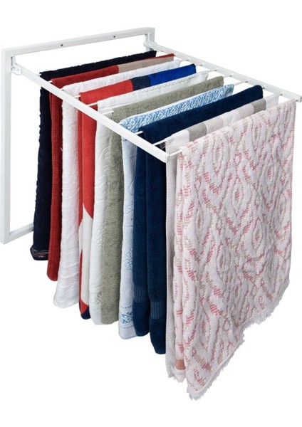 Duvara Monte Katlanabilir Ergonomik Çamaşır Havlu Kurutma Askılık 11 Paslanmaz Çelik Çubuk 70X60 cm