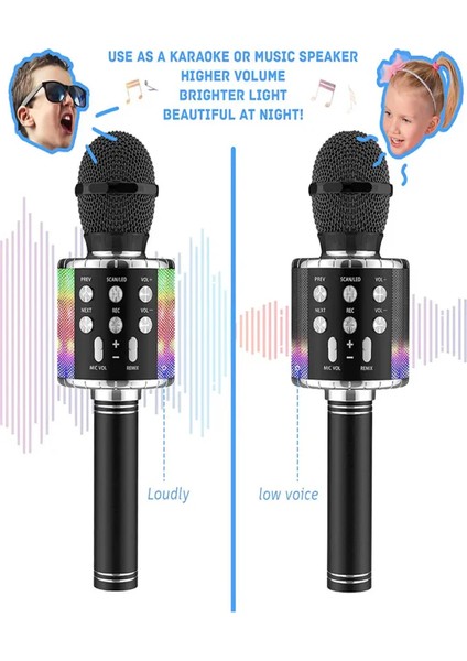 Kablosuz Karaoke Bluetooth Mikrofonu Gömülü Hoparlörlü Siyah (Yurt Dışından)