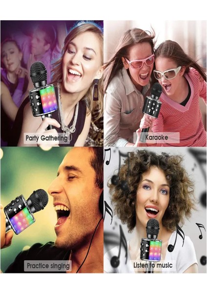 Kablosuz Karaoke Bluetooth Mikrofonu Gömülü Hoparlörlü Siyah (Yurt Dışından)