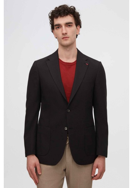 Ds Damat Slim Fit Siyah Armürlü Kumaş Ceket