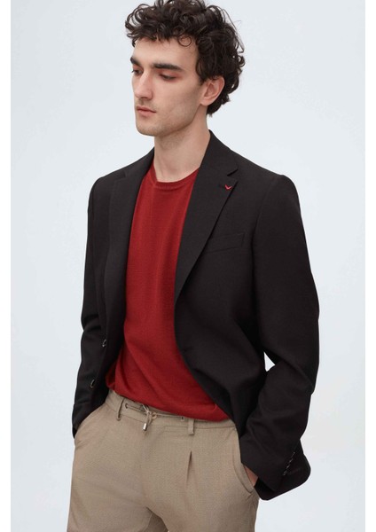 Ds Damat Slim Fit Siyah Armürlü Kumaş Ceket