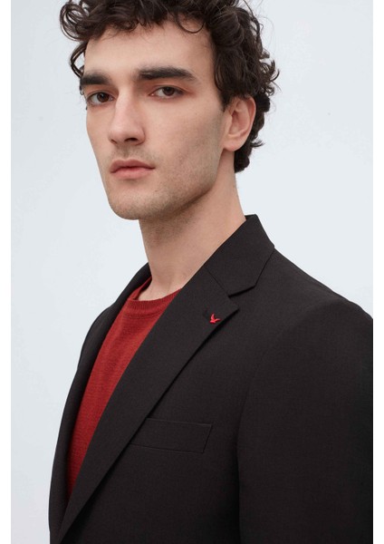 Ds Damat Slim Fit Siyah Armürlü Kumaş Ceket