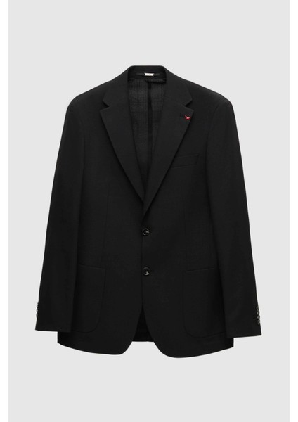Ds Damat Slim Fit Siyah Armürlü Kumaş Ceket