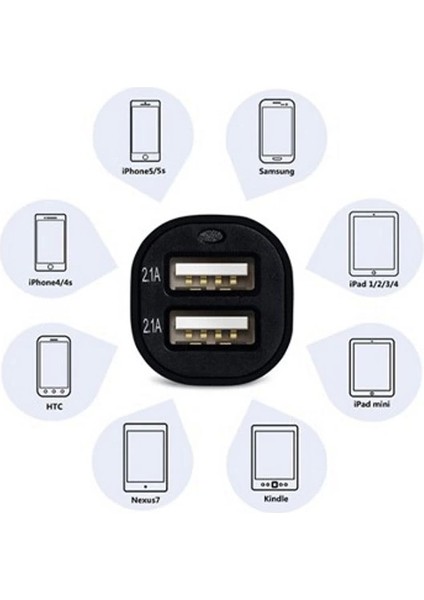 Çift USB Girişli 2.1 Amp Araç Çakmak Soketi