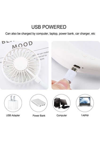 Taşınabilir Asma Boyun Soğutma Fanı USB ile Çalışan 3 Vites Ayarlanabilir (Yurt Dışından)
