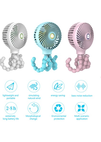 Mini Taşınabilir Ahtapot Şekilli USB Şarjlı 3 Hızlı Fan (Yurt Dışından)