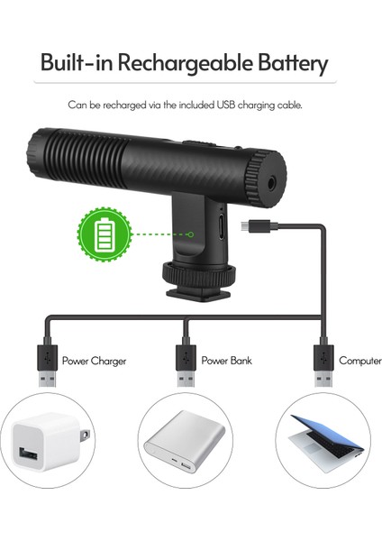 Taşınabilir Stereo Mikrofon Kameralar Için 3.5mm Şarj Edilebilir Takılı Tip (Yurt Dışından)
