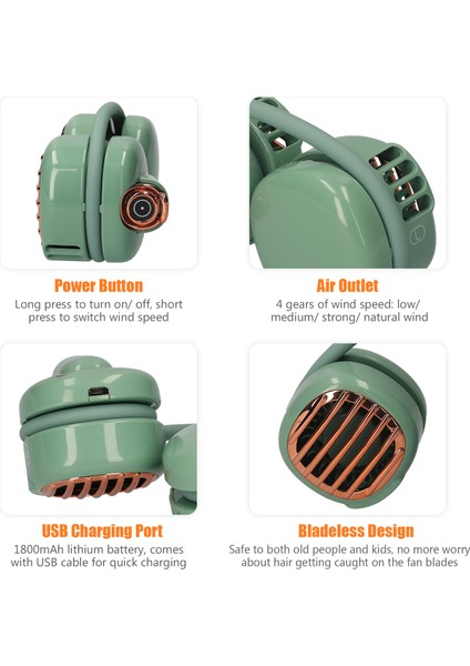 Taşınabilir Boyun Asılı Fan 1800MAH Şarj Edilebilir 4 Hız Ayarlı (Yurt Dışından)