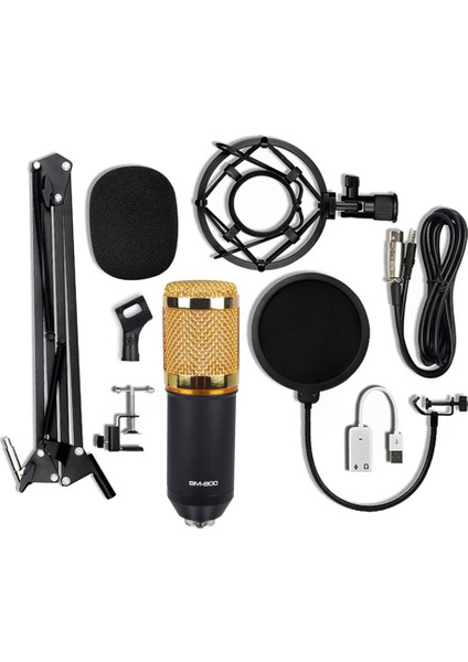 BM-800 Sıkıştırmalı Mikrofon Kayıt Için USB Montaj Stand Seti Siyah Altın (Yurt Dışından)