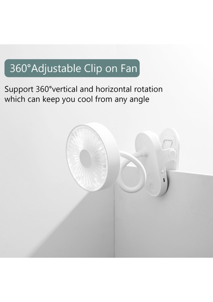 LED Gece Işığı Ile 360° Esnek 3 Hızlı Masaya Takılabilir Fan (Yurt Dışından)
