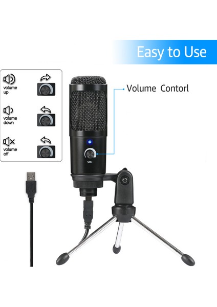 Kayıt Akışı Için Mini Stabilizatörlü USB Tak ve Çalıştır Kondansatör Mikrofonu (Yurt Dışından)