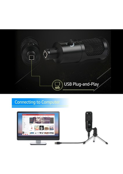 Kayıt Akışı Için Mini Stabilizatörlü USB Tak ve Çalıştır Kondansatör Mikrofonu (Yurt Dışından)