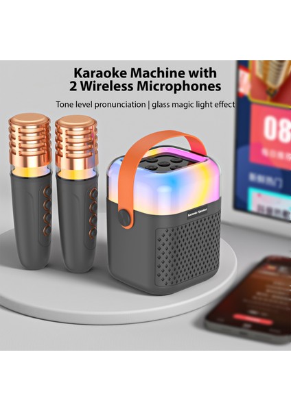 Karaoke Makinası 2 Kablosuz Mikrofon Rgb Işık Efektleri 3D Çevre Ses (Yurt Dışından) fiyatları
