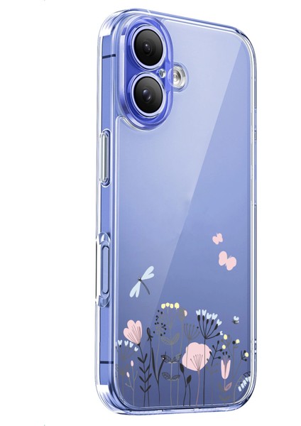 Apple iPhone 16 Plus Uyumlu Desenli Şeffaf Silikon Kılıf FLOWER11