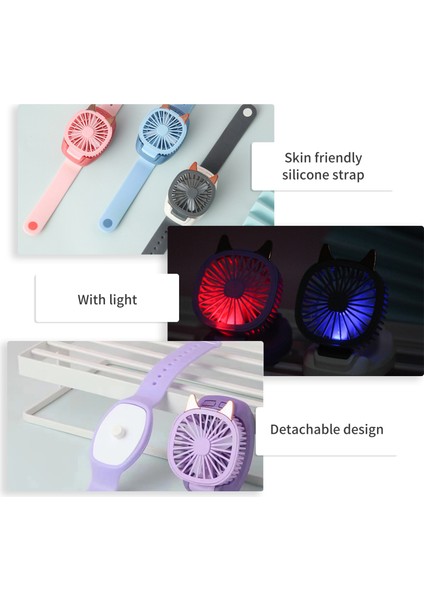 Taşınabilir Saat Fanı Renkli LED Işığı Üç Hızlı (Yurt Dışından)