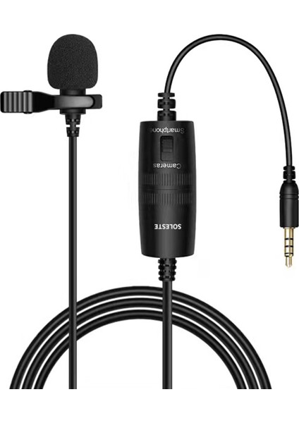 Soleste 3,5 mm 3 Metre Kablolu Cep Telefonu ve Slr Kameralar Için Depolama Çantası ile Lavilyer Mikrofon (Yurt Dışından)