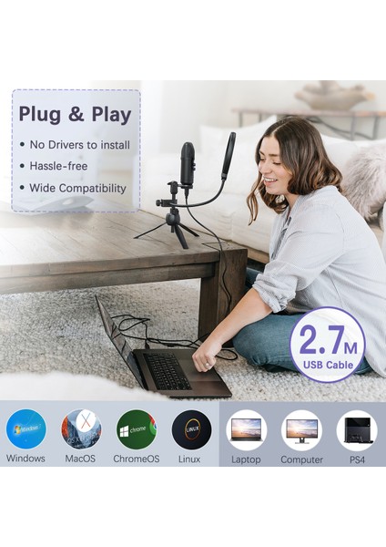 Akış Yayımlama Kaydı Için USB Kondansör Mikrofon Kol Stantı Pop Filtresi (Yurt Dışından)