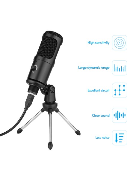 Kayıt Için Katlanabilir Tripodlu USB Kondansatör Mikrofon Seti (Yurt Dışından)