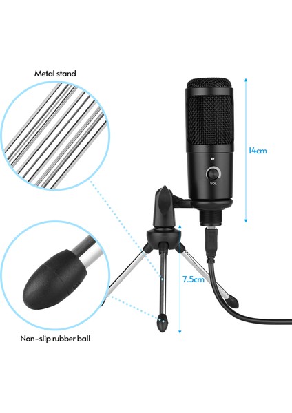 Kayıt Için Katlanabilir Tripodlu USB Kondansatör Mikrofon Seti (Yurt Dışından)