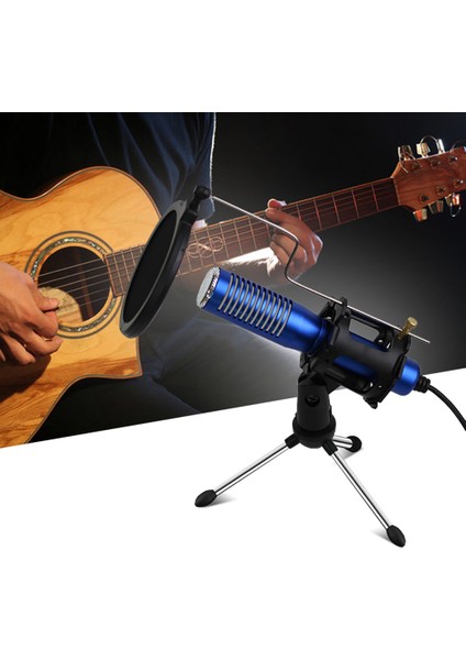 Mini USB Kablolu Kondansatör Mikrofonu, Tripod ve Pop Filtresi ile Bilgisayar Oyunları ve Müzik Kaydı Için (Yurt Dışından)