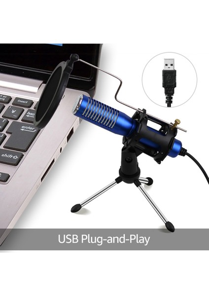 Mini USB Kablolu Kondansatör Mikrofonu, Tripod ve Pop Filtresi ile Bilgisayar Oyunları ve Müzik Kaydı Için (Yurt Dışından)