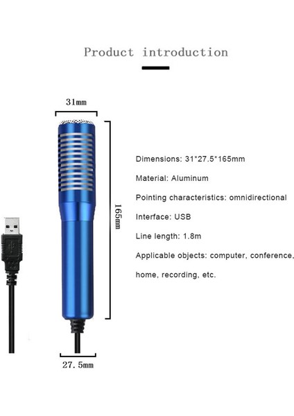 Mini USB Kablolu Kondansatör Mikrofonu, Tripod ve Pop Filtresi ile Bilgisayar Oyunları ve Müzik Kaydı Için (Yurt Dışından)