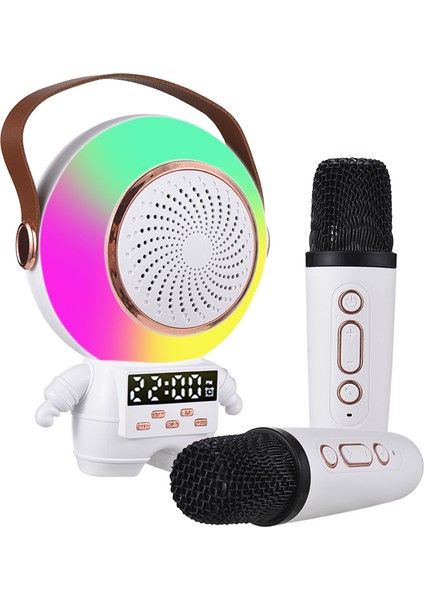 Mini Astronot Şeklinde Taşınabilir Bt Karaoke Seti 2 Kablosuz Mikrofonlu (Yurt Dışından)