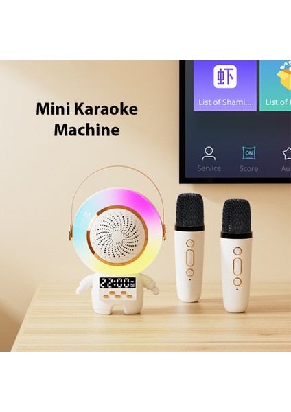 Mini Astronot Şeklinde Taşınabilir Bt Karaoke Seti 2 Kablosuz Mikrofonlu (Yurt Dışından)