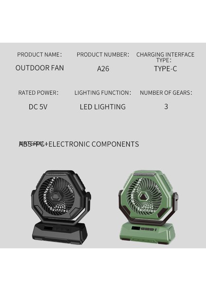 Çok Fonksiyonlu 6 Inçlik Kamp Fanı USB ve Pil ile Çalışan 3 Aydınlatma Modu 3 Ayarlanabilir Hızı (Yurt Dışından)