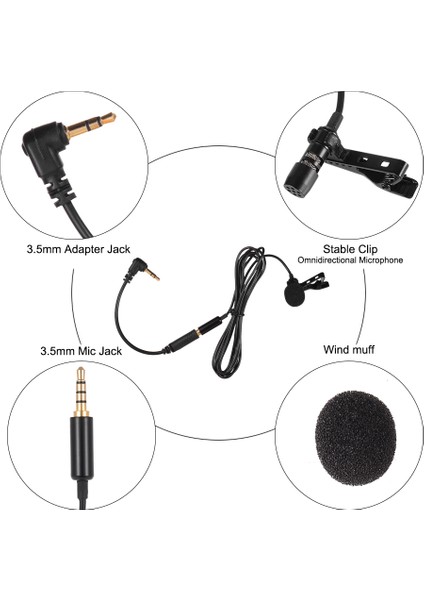 Lavalier Lapel Omnidirectional Mikrofon 3.5mm Ses Jack'ı Uzun Uzunluklu (Yurt Dışından)